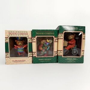 Vtg Enesco teddy bear Christmas ornaments Set Of 3 From 87, 88, 91 Adorable